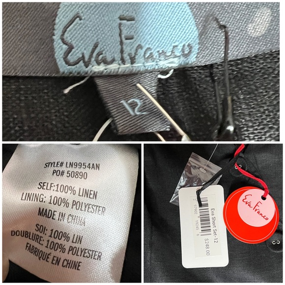 Anthropologie Eva Franco Black Linen Cropped Top & Shorts 2 Piece Set Size 12 - Picture 3 of 16